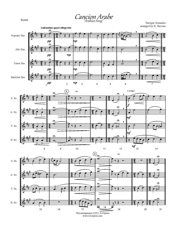 p-18-Granados-Cancion-Arabe-Score-Sample_Page_1.jpg SATB Sax Quartet | Cancion Arabe by Granados