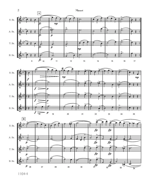 p-35-Schubert-Minuet-D334-Score-Page-2.jpg SATB Sax Quartet | Minuet D.334 by Schubert