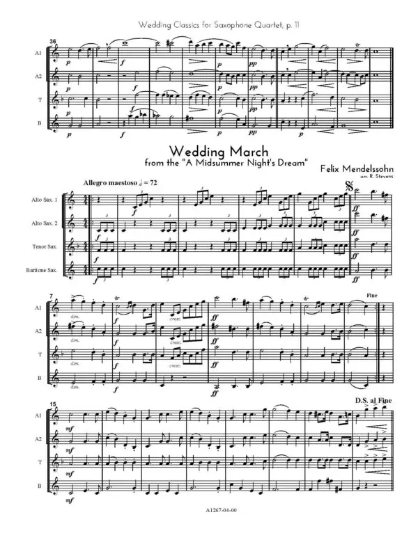 Wedding Classics for Saxophone Quartet