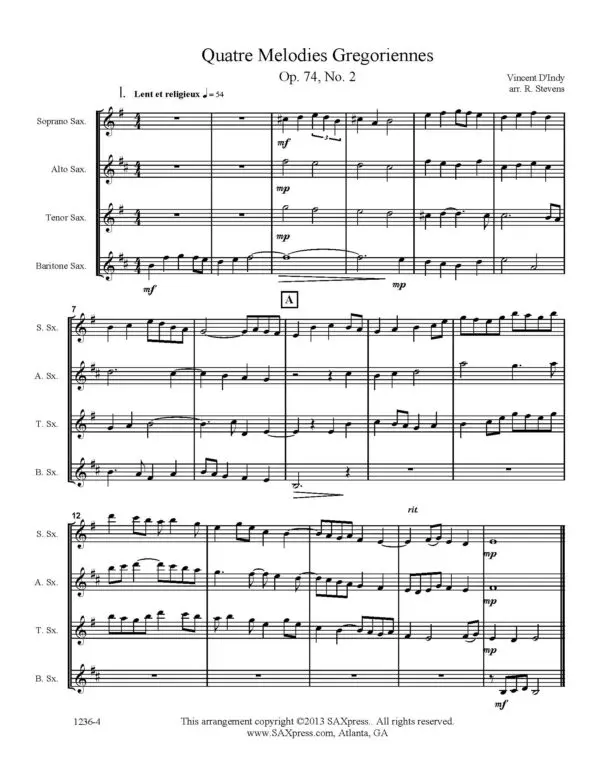 1236-4 DIndy Four Gregorian Melodies -00-Score_Page_1 Four Gregorian Melodies