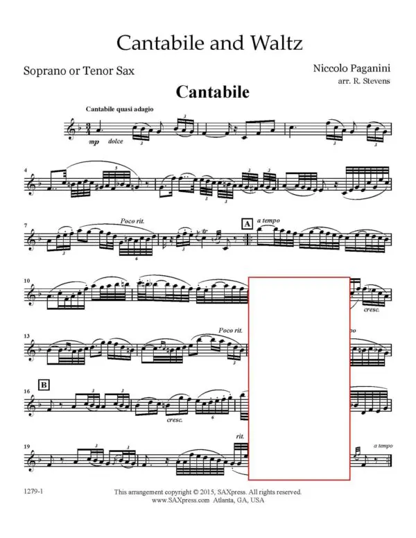 1279-1 Paganini Cantabile and Waltz 01 Soprano or Tenor Sax_Page_1 Cantabile and Waltz