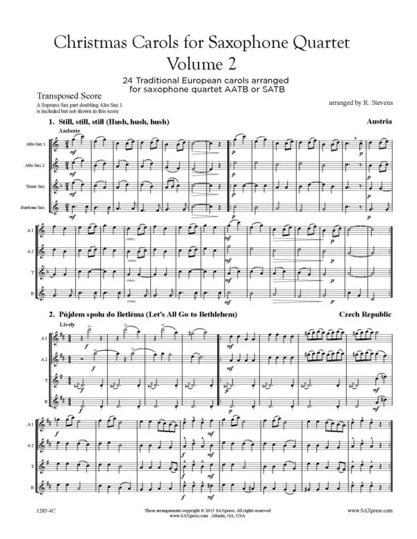 Christmas Carols for Saxophone Quartet Volume 2
