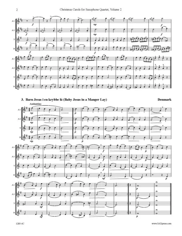 Christmas Carols for Saxophone Quartet Volume 2
