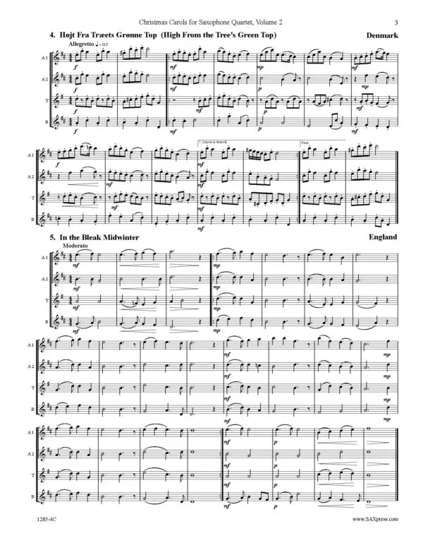 Christmas Carols for Saxophone Quartet Volume 2