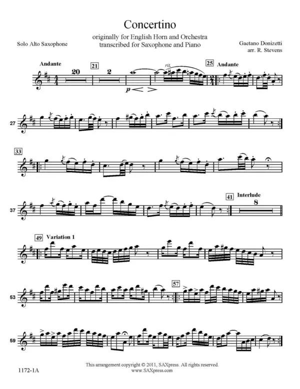 Donizetti Concertino Solo Alto Sax. Sample (1) Concertino for Saxophone