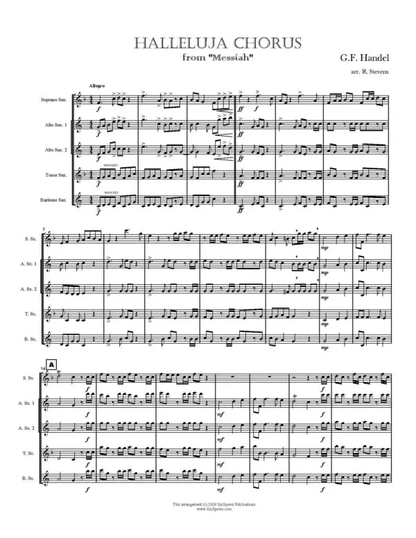 Halleluja Chorus from “Messiah” Saxophone Quintet