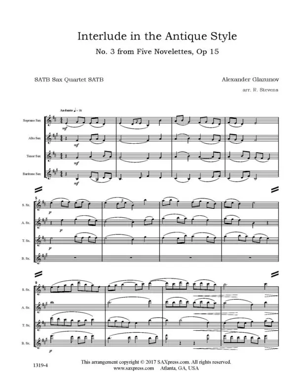 SAMPLE SCORE Image 1319-4 Glazunov Interlude in Antique Style_Page_1 Interlude in Ancient Style