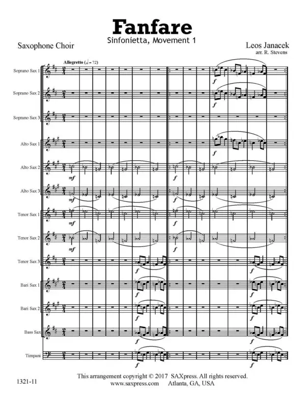 SAMPLE 1321-11 Janacek Sinfonietta Fanfare from Sinfonietta page 1 Fanfare from Sinfonietta Saxophone Choir