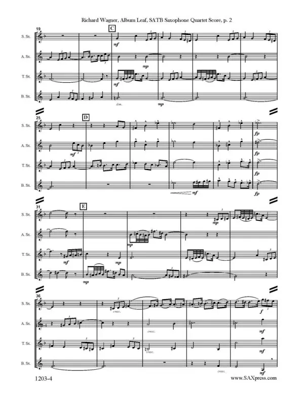 SAMPLE pg 2 1203-4 Wagner Albumleaf for Frau Betty Schott Album Leaf for Frau Betty Schott Saxophone Quartet