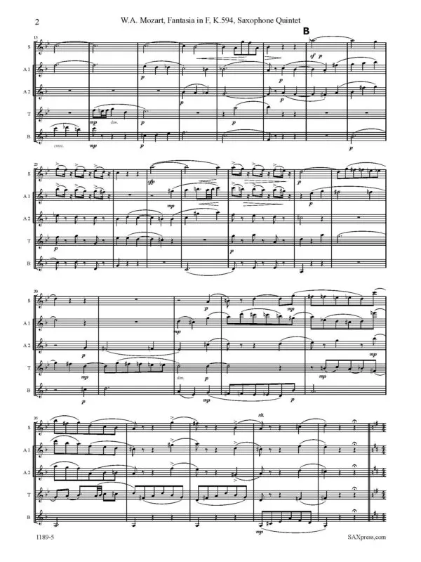 1189-5 MOZART Fantasia in F K594 -2 Fantasia In F, K. 549