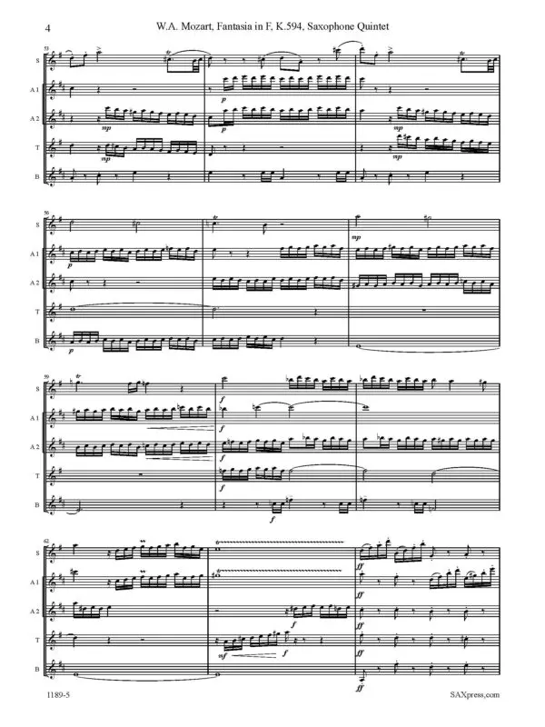 1189-5 MOZART Fantasia in F K594 -4 Fantasia In F, K. 549