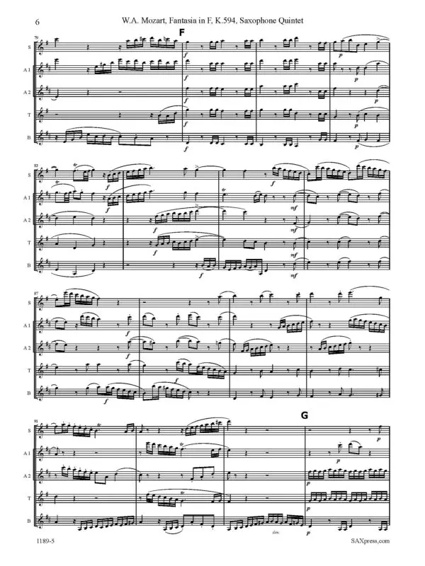 1189-5 MOZART Fantasia in F K594 -6 Fantasia In F, K. 549