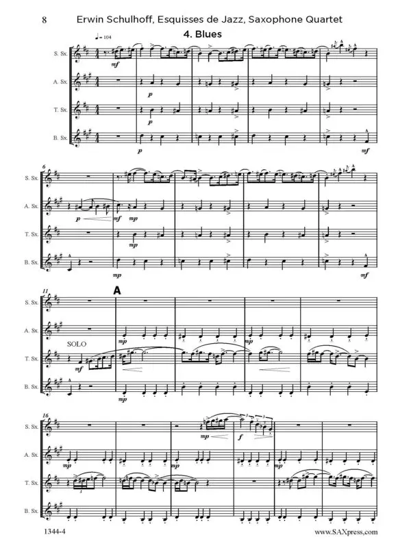 1344-4 Schulhoff Six Jazz Scenes_Page_11 Esquisses de Jazz | Sax Quartet
