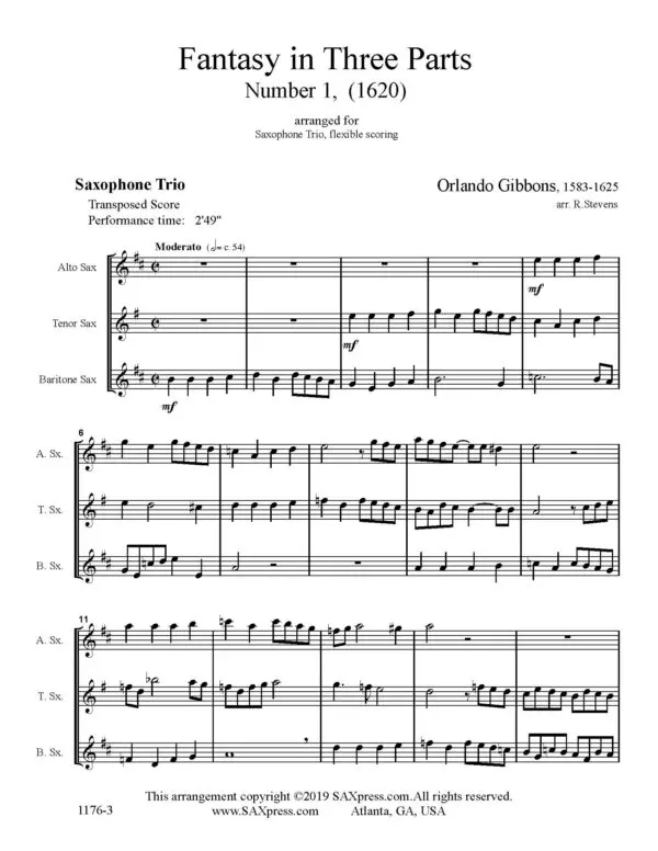 SAMPLE score image 1 1176-3 Gibbons Fantasy in Three Parts Fantasy in Three Parts | Sax Trio