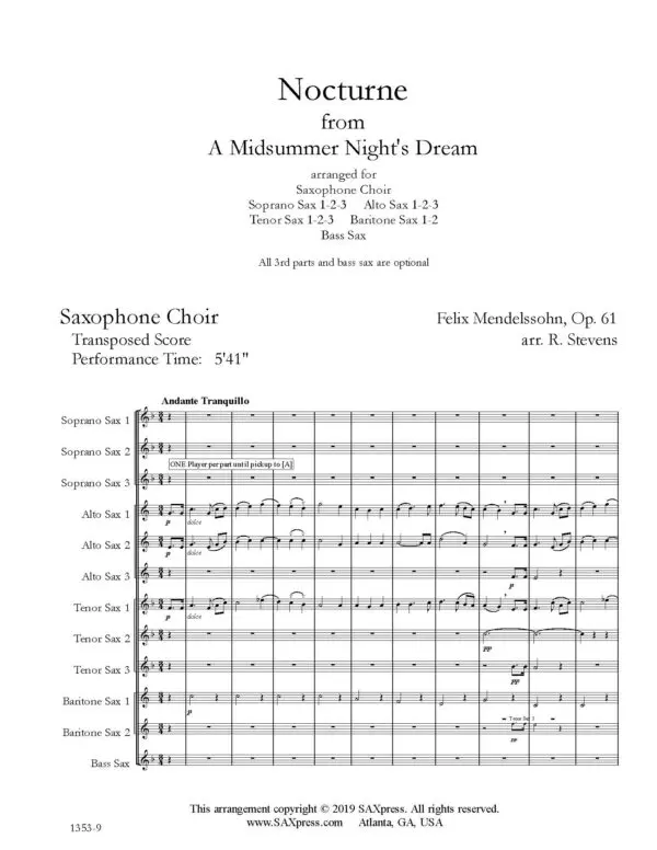 1353-9 MENDELSSOHN Notturno from Midsummer Nights Dream 00 SCORE_Page_05 Nocturne from A Midsummer Night's Dream | Mendelssohn | Saxophone Choir