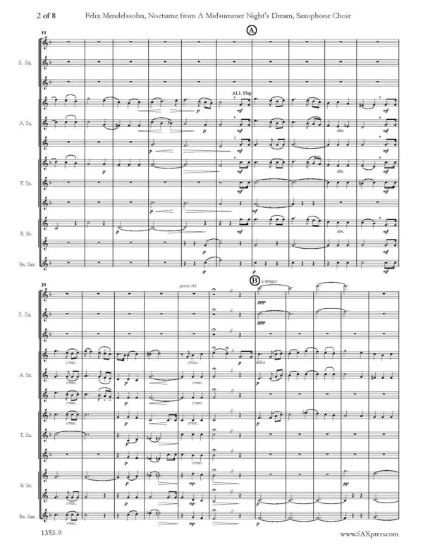 1353-9 MENDELSSOHN Notturno from Midsummer Nights Dream 00 SCORE_Page_06 Nocturne from A Midsummer Night's Dream | Mendelssohn | Saxophone Choir