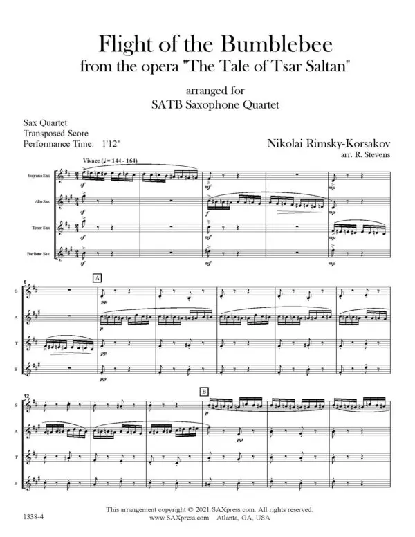 SAMPLE 1338-4 RIMSKY KORSAKOV Flight of the Bumblebee SAX QUARTET -00- SCORE_Page_05 Flight of the Bumblebee | Sax Quartet