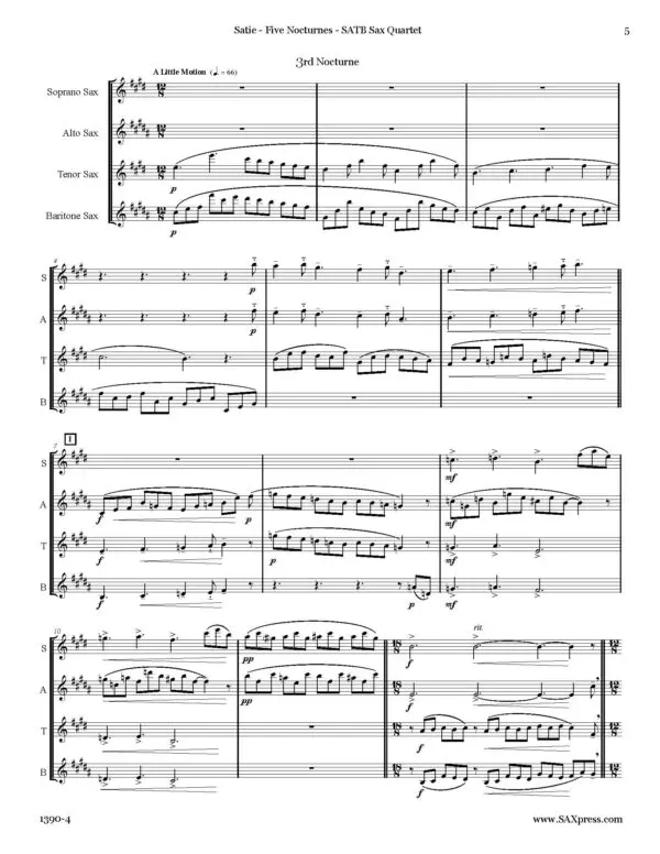1390-4 SATIE Five Nocturnes SAMPLE 03 Five Nocturnes | SATB Sax Quartet