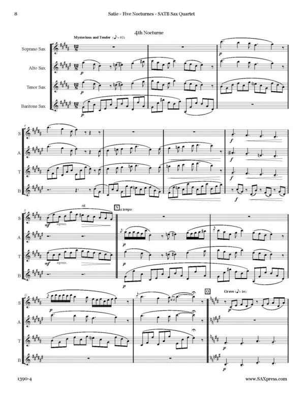 1390-4 SATIE Five Nocturnes SAMPLE 04 Five Nocturnes | SATB Sax Quartet