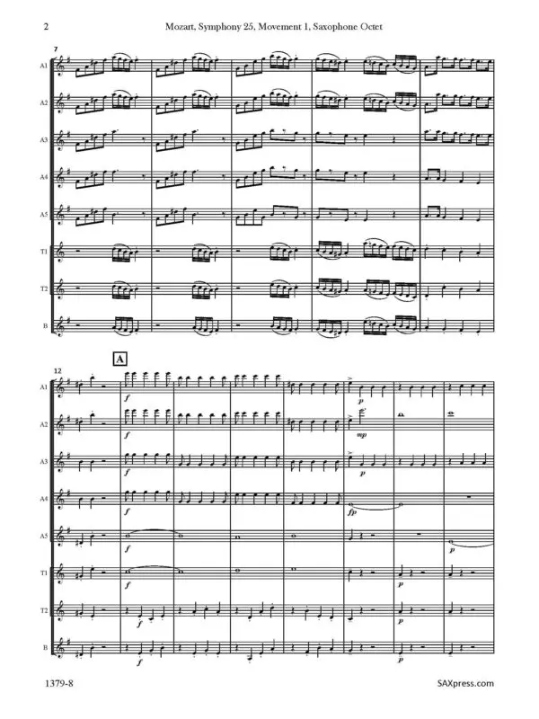 1379-8 MOZART Symphony 25 Movement 1 -00- SCORE sax octet_Page_02 Symphony 25, K183 | Allegro con brio | Mozart | Sax Octet