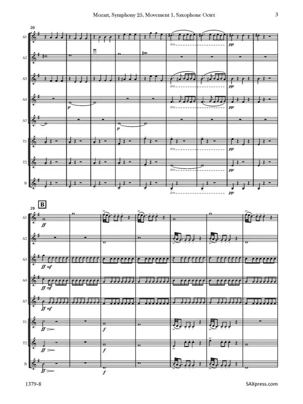 1379-8 MOZART Symphony 25 Movement 1 -00- SCORE sax octet_Page_03 Symphony 25, K183 | Allegro con brio | Mozart | Sax Octet