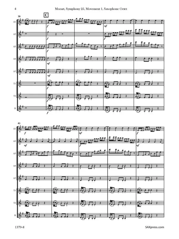 1379-8 MOZART Symphony 25 Movement 1 -00- SCORE sax octet_Page_04 Symphony 25, K183 | Allegro con brio | Mozart | Sax Octet