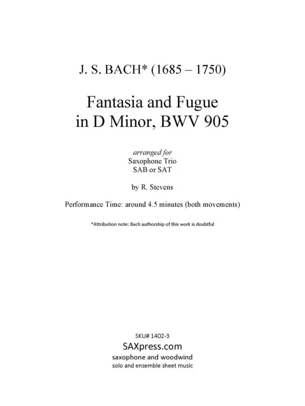 Fantasie and Fugue in D Minor, BWV 905
