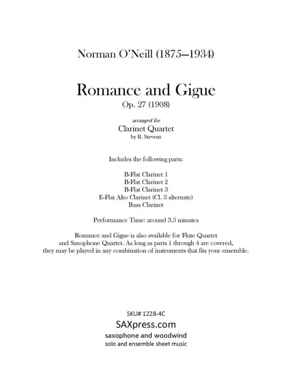 1228-4CL - O'NEILL - Romance and Gigue - SAMPLE -_Page_03 Romance and Gigue | Clarinet Quartet