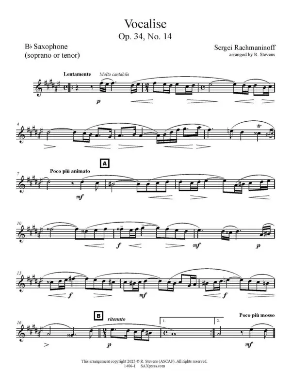 Vocalise Saxophone Solo