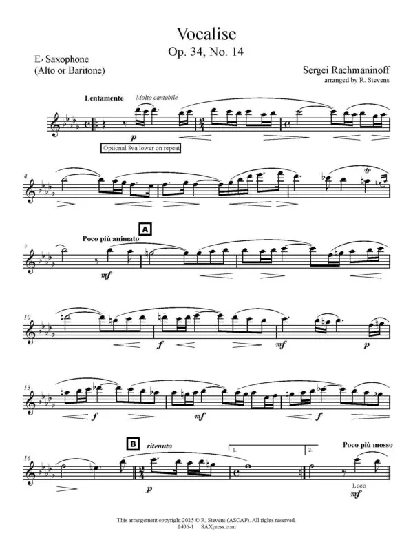 Vocalise Saxophone Solo